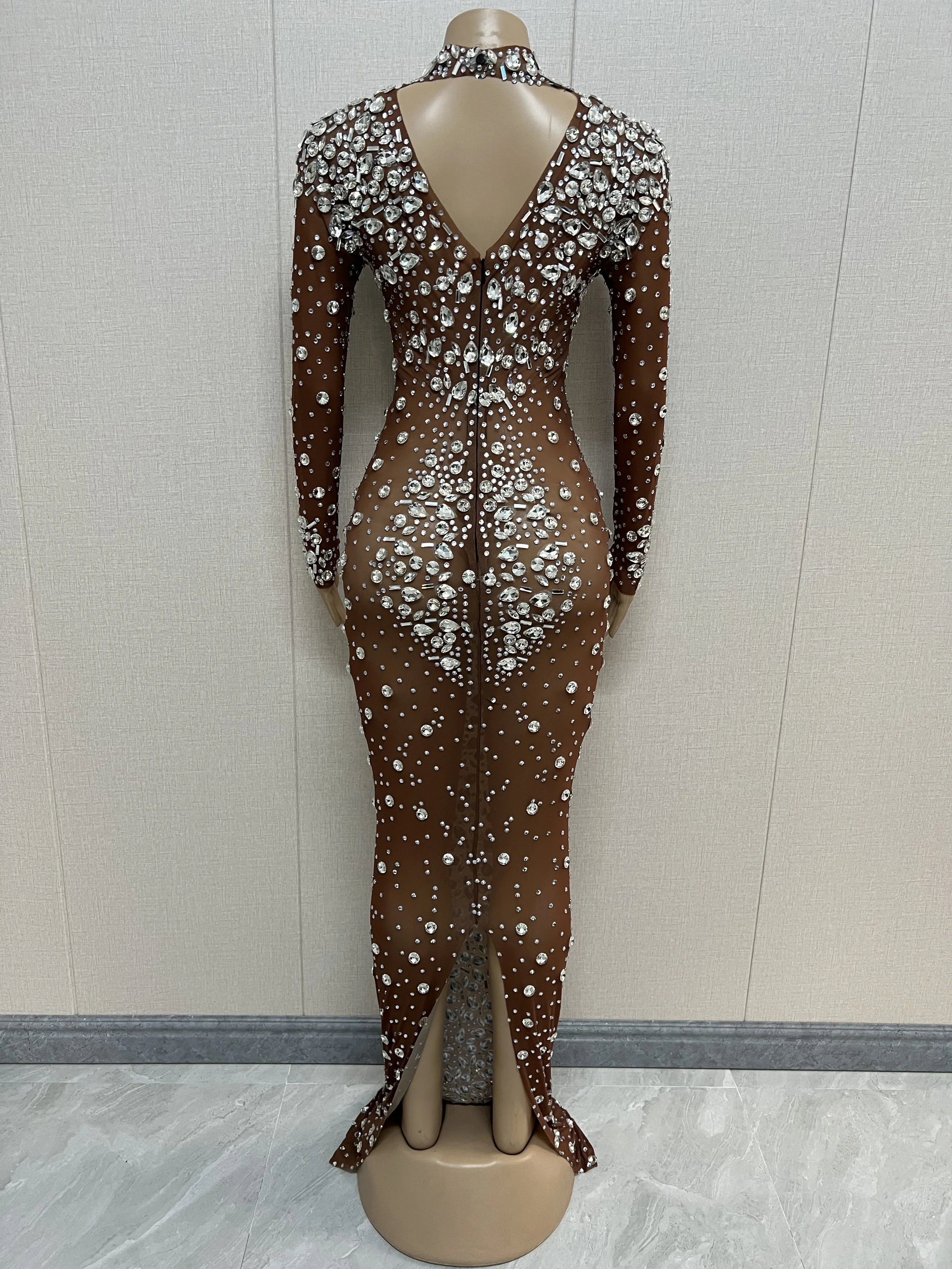 Crystals Transparent Diamond Dress Evening Birthday Celebrate Luxurious Costume Dancer Flashing Dress