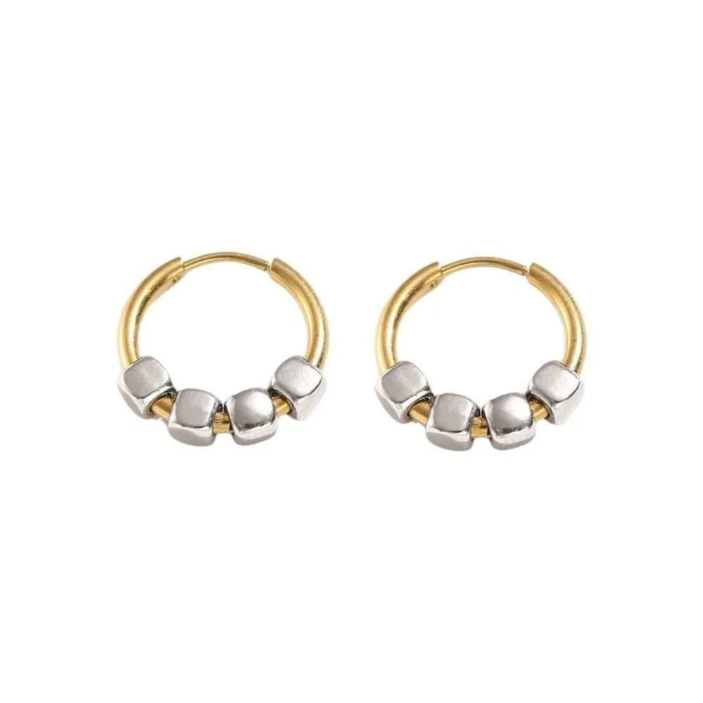 Temperament Stainless Steel Geometric Cube Earrings Fashion Simple Ear Cuff Personality Hoop Earrings Daily Wear