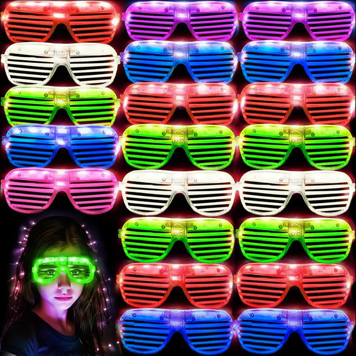 

12pcs LED Glasses New Years Eve Party Supplies Glow In The Dark for Kids Adult Rave Neon Flashing Sunglasses Glow Sticks Glasses