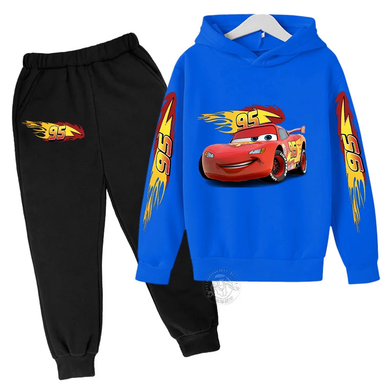 Autumn Disney Car Children\'s Lightning McQueen Cartoon Printed Children\'s Hoodie+Pants Anime Kawaii Top Casual Boys and Girls Se