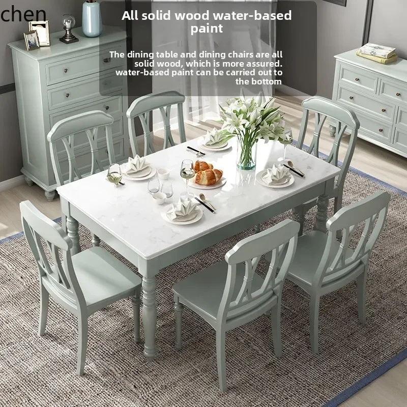 W5.19 marble dining table and chair combination all solid wood rectangular modern minimalist high-end home dining table