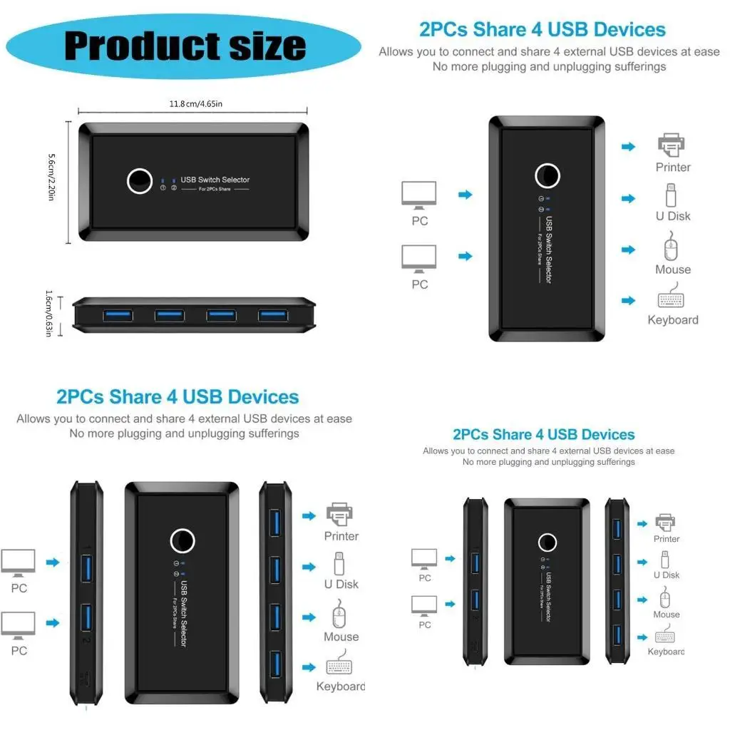 Y1UB USB Switcher Selector 2 Computers Sharing 4 USB Devices Switcher Hub Adapter