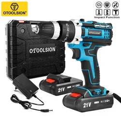 OTOOLSION 21V Electric Screwdriver Cordless Drill 2 Speed 25+3 Torque Impact Cordless Drill Lithium Ion Battery Power Tool