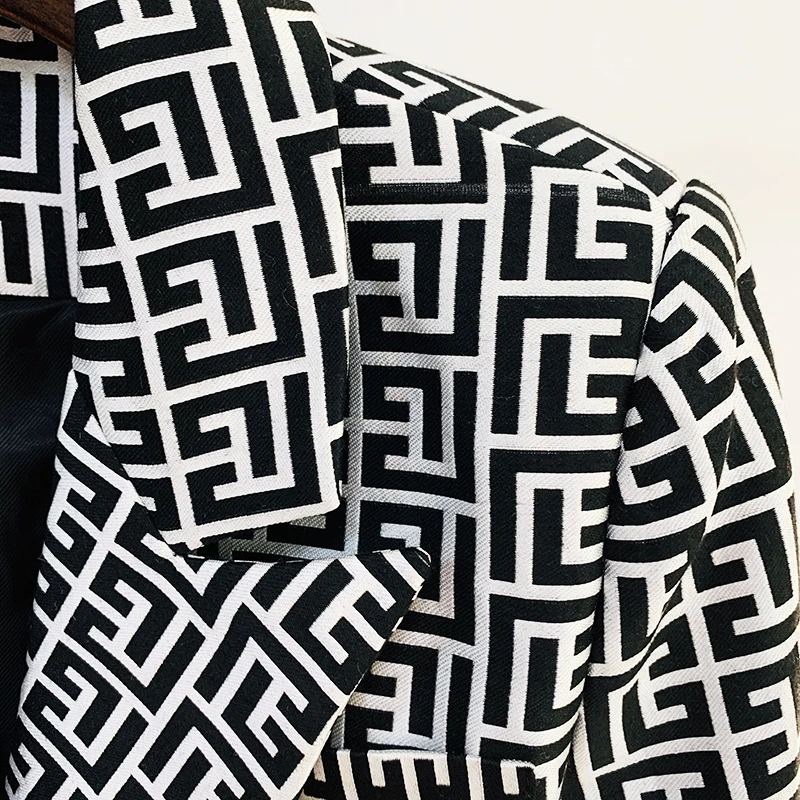 2023 wysokiej jakości nowa modna kurtka damska Slim Fit dwurzędowa guziki z lwem stylowa geometryczna żakardowa marynarka