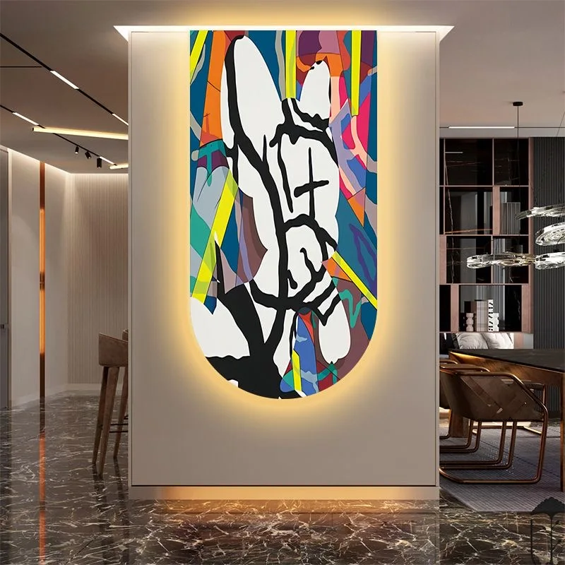 Modern light luxury creative niche personality abstract art with light light decorative painting hallway background wall hanging