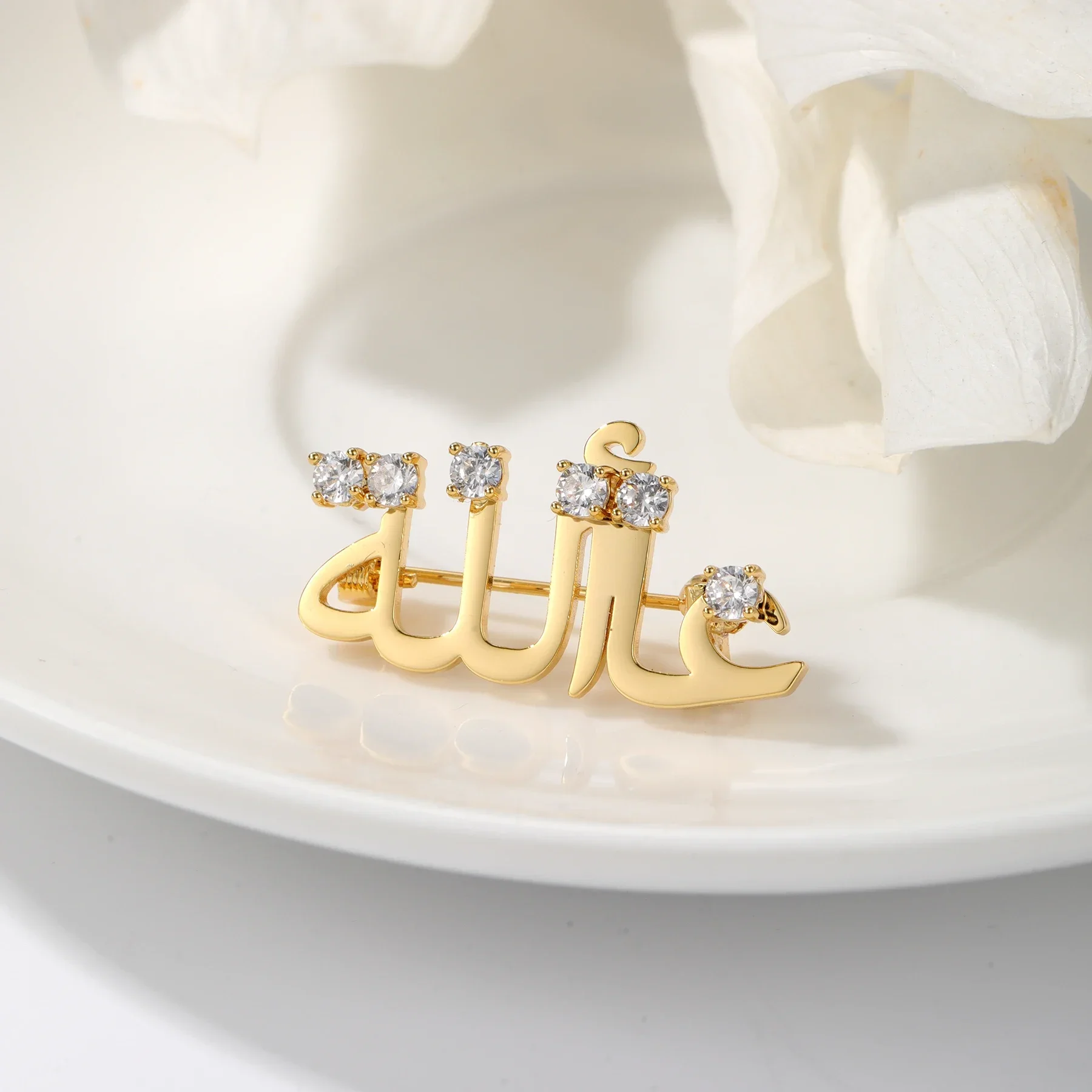 Personalization Pin Arabic Name Calligraphy Brooch Custom 18k Gold Arabic Brooch Muslim Blessing Mashallah Eid Gift For Women