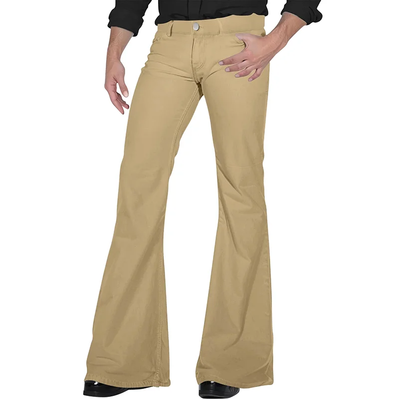 Hippie Style Slim Fit Elastic Flared Pants For Mens 2025 Spring Casual Solid Color Wide Leg Trousers Men Vintage Flared Trousers
