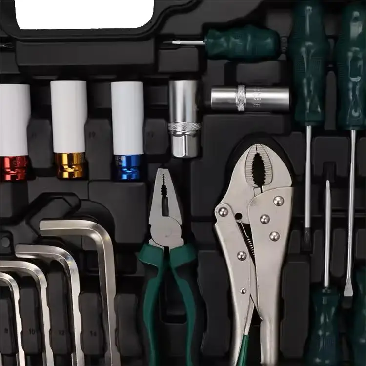 Set Perkakas Reparasi Mobil 142+2, Set Perkakas Tangan 144 PCS, Soket, Kunci Ratchet 72 Gigi, Obeng, Bit, Dukungan OEM & ODM