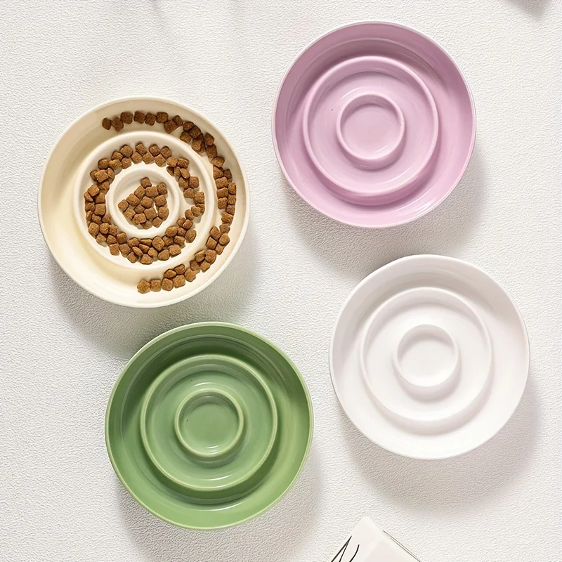 

Утолщенная противоскользящая керамическая миска для кошек многоцветной формы для медленного кормления без остроконечной кормы для маленьких собак, круглая защита от суспосоединения