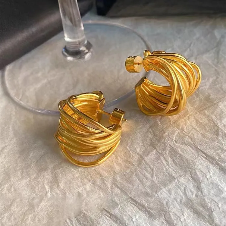 أقراط دوائر على شكل C ، ذهب 18 قيراط ، كلاسيكي ، ملفوف ، عصري ، فاخر ، طراز جديد