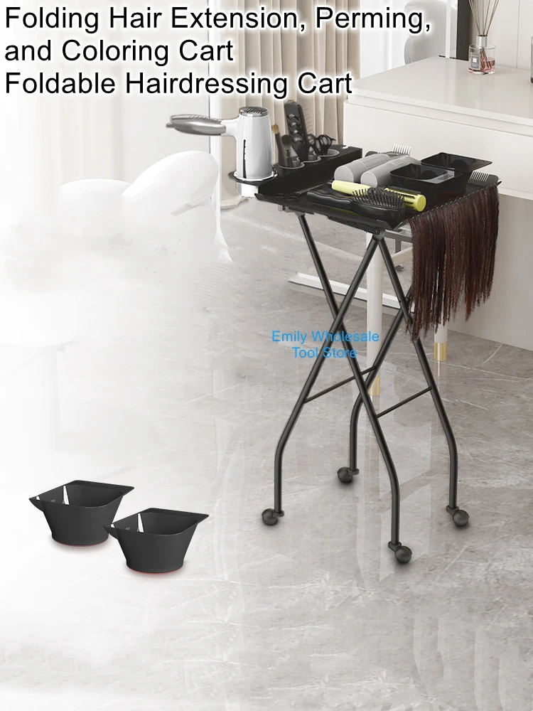 Two-in-One Metal Folding Styling Cart for Hair Salons - Space-Saving Barber Tool Cart