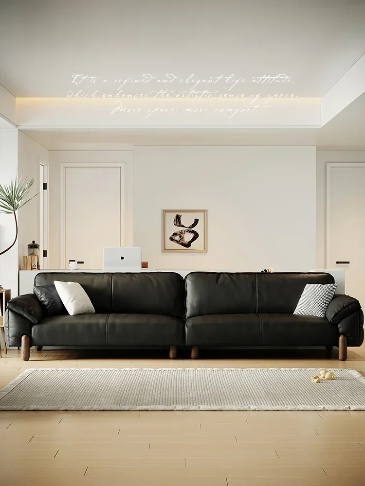 Light Luxury First Layer Cowhide High-Grade Black Imperial Concubine Three Straight Row