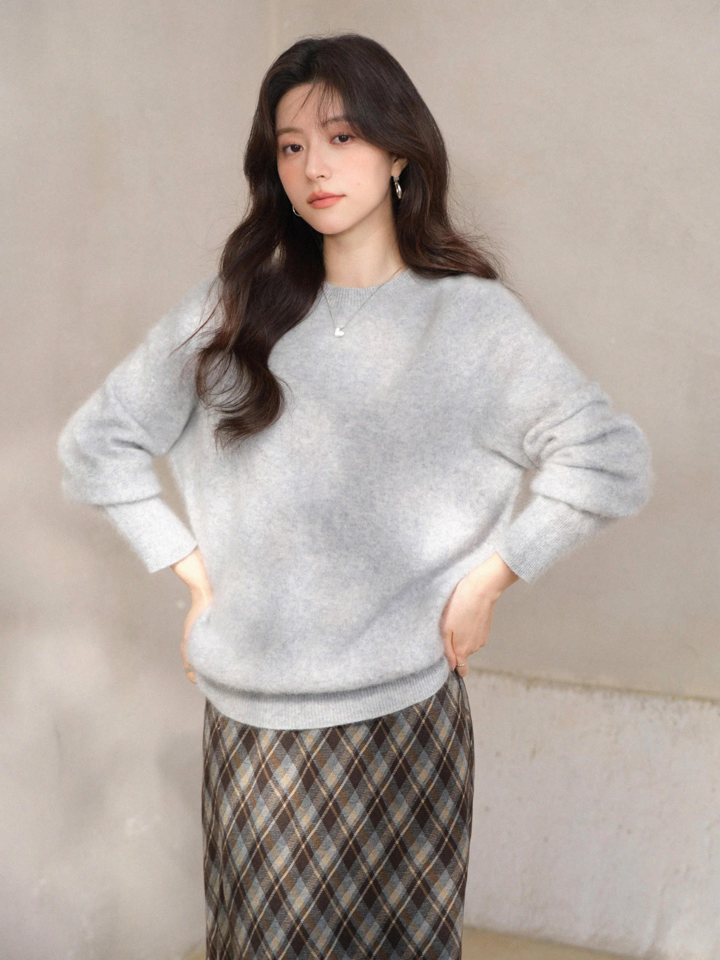 سترة دافئة من الصوف المحبوك للنساء سيدة كلاسيكية مستديرة الرقبة البلوز فضفاضة تناسب لينة الداخلية أعلى مريحة الطبقات اليومية الزي #2