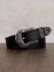 1pc Men's Western Style Distressed Textured Leather Belt, Versatile For Summer Jeans Accessory