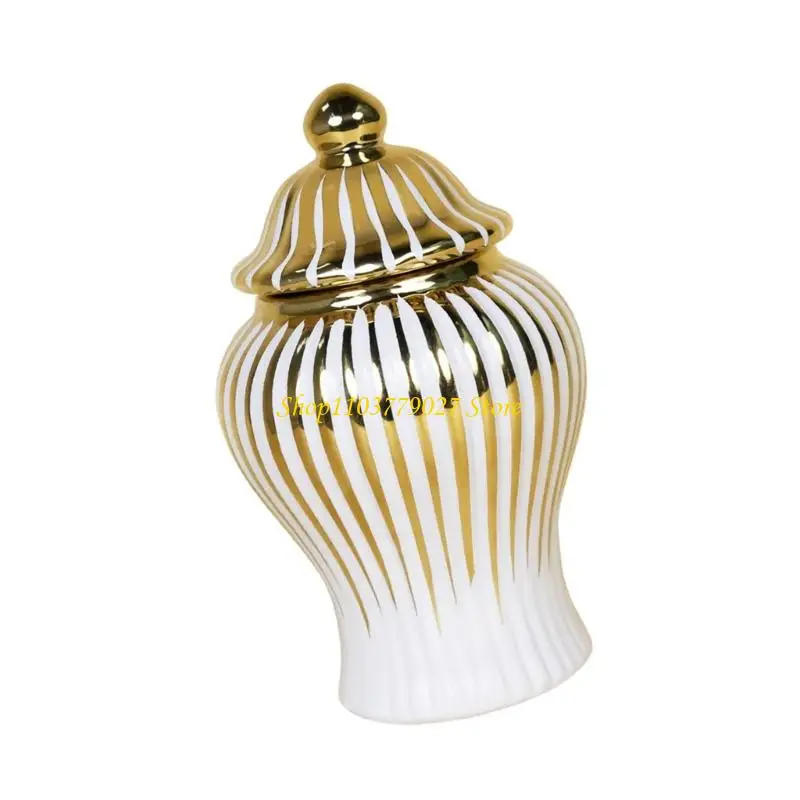 C4DF Ceramic Gingers Jar Striped Design Porcelain Vases with Lid Table Centerpieces Display for Weddings and Parties Decors