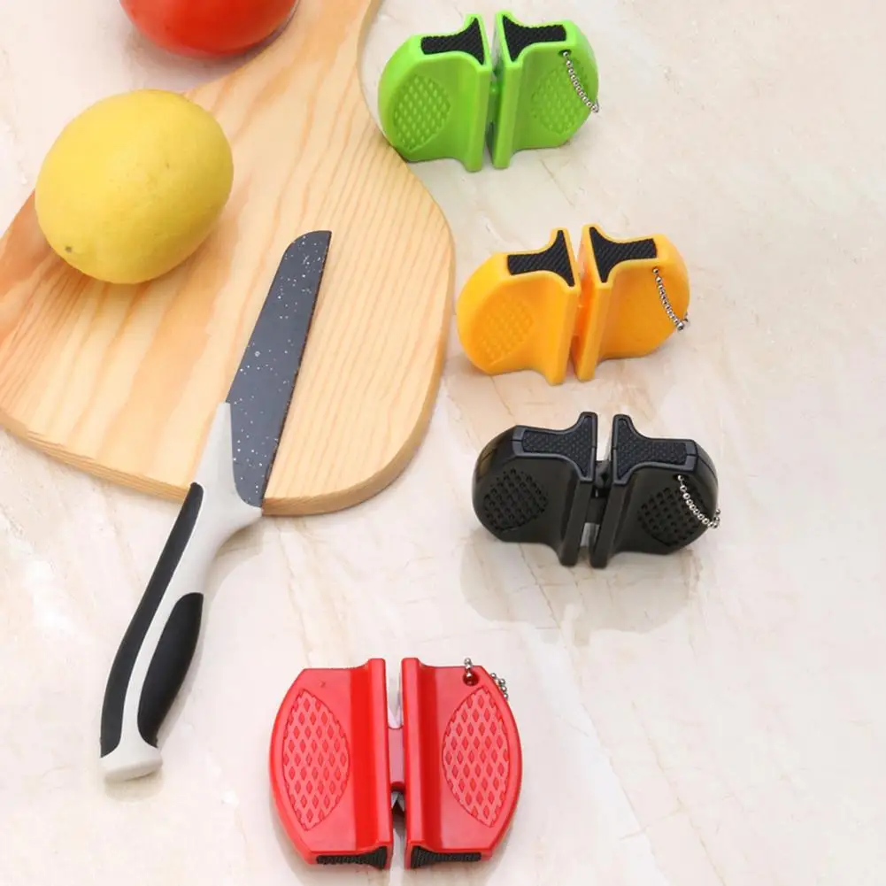 Double Sided Sharpener with Hook Chain Multifunctional Manual Sharpener Mini Pocket Cutter Sharpening Tool Kitchen Accessories