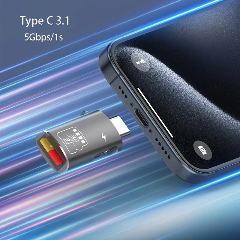 Type C 3.1 High Speed Micro SD TF Memory Card Reader for iPhone 15 Huawei Mobile Phone PD Charging Dongle Charger Cable Adapter