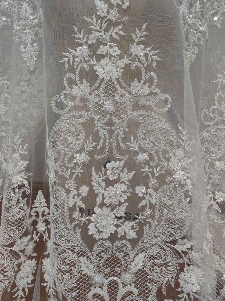 ثوب الزفاف جودة عالية كامل مطرز الترتر والتطريز الدانتيل نسيج الزفاف لفساتين الموضة المدرج المواد