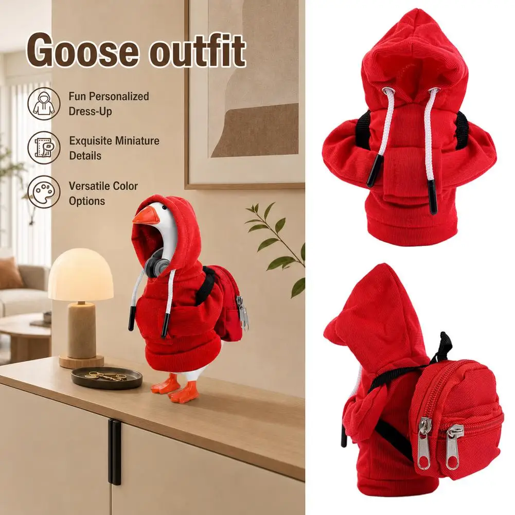 Funny 7 Inch Goose Outfits With Backpack Red Hoodies Soft Solid Color Desk Goose Outfits Clothes Mini Porch Goose Hoodies