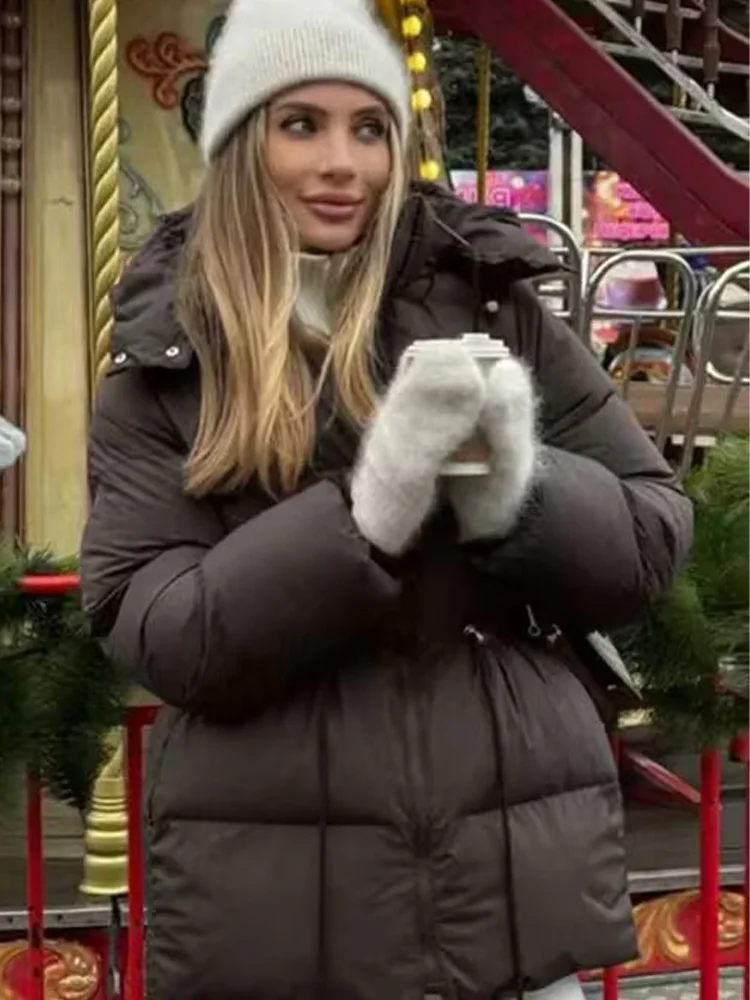 

HH женская однотонная хлопковая куртка с длинными рукавами и карманами на шнурке, женская зимняя повседневная куртка средней длины для поездок на работу