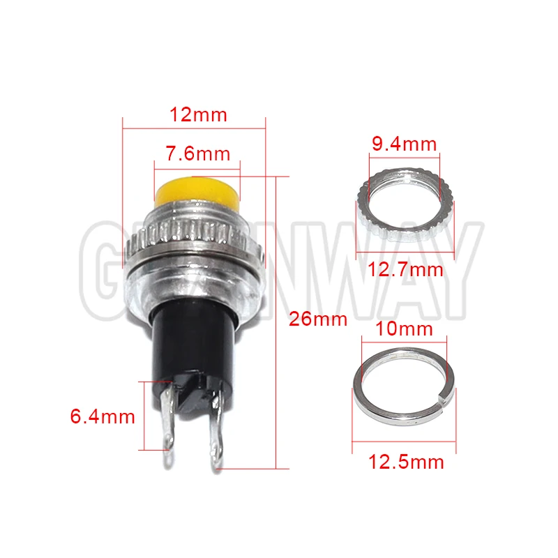 6 Buah Saklar Tombol Tekan Panel Pemasangan Ulir Atas 10mm Momentary OFF-(ON)