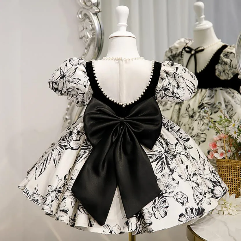 High-End Flower Girls Evening Gown Bow Beading Design Vintage Spanish Children Birthday Party Dresses For Easter Eid A1235