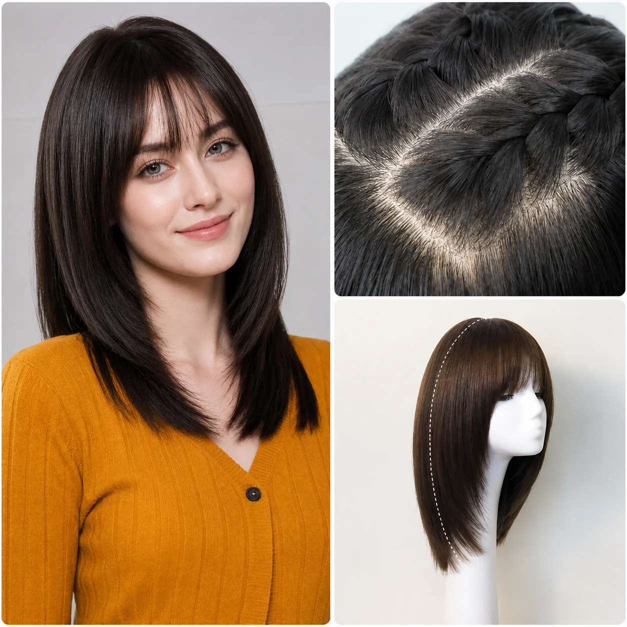 Premium #4 Dark Brown Virgin Human Hair Wig Invisible PU Edge Silk Base Top Straight Wig 180% Density Lightweight Women's Wig