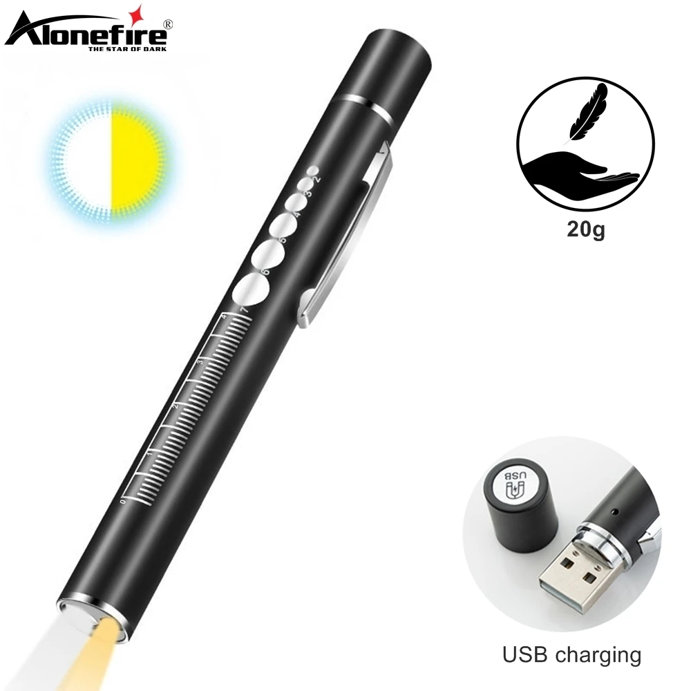 3000K Mini 2-in-1 LED White/Yellow Pen light Flashlight USB Charging Home Use Doctors Eyes pupil check Work Hike Emergency Lamps