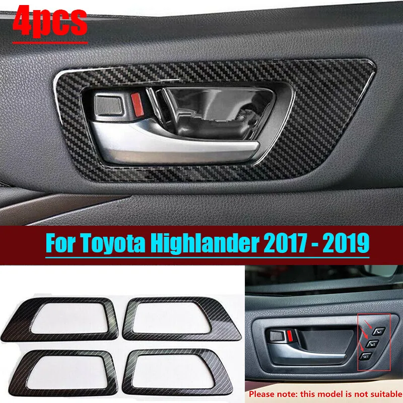 

4X Carbon fiber look Inner Door bowl cover trim For Toyota Highlander 2017-2019
