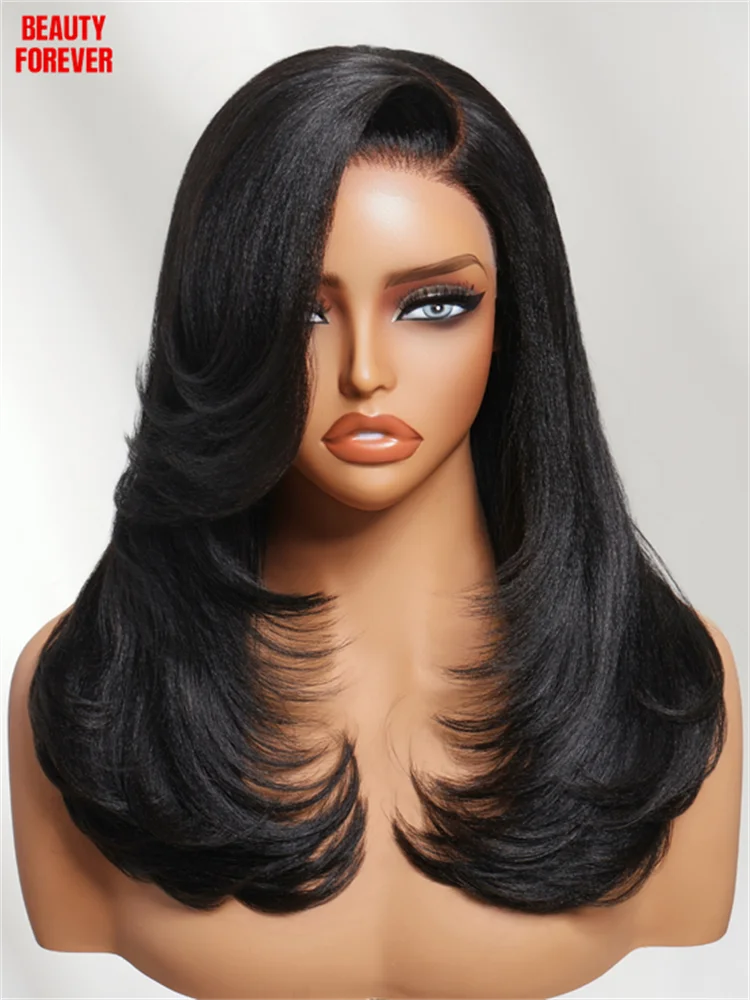 

Beautyforever Side Bangs Yaki Straight Glueless Human Hair Wig 7x5 Bye Bye Knots 3.0 Glueless Wig Drawstring for All Heads Sizes