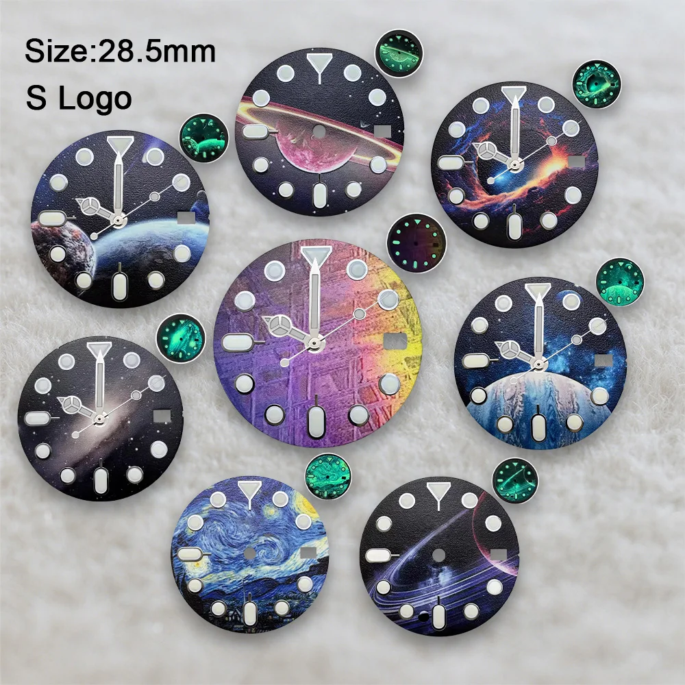 28.5mm S5 Logo SKX007 Starlit Sky Dial Fit NH35/NH36 Movement C3 Strong Green Luminous High-Quality Watch Modified Accessories