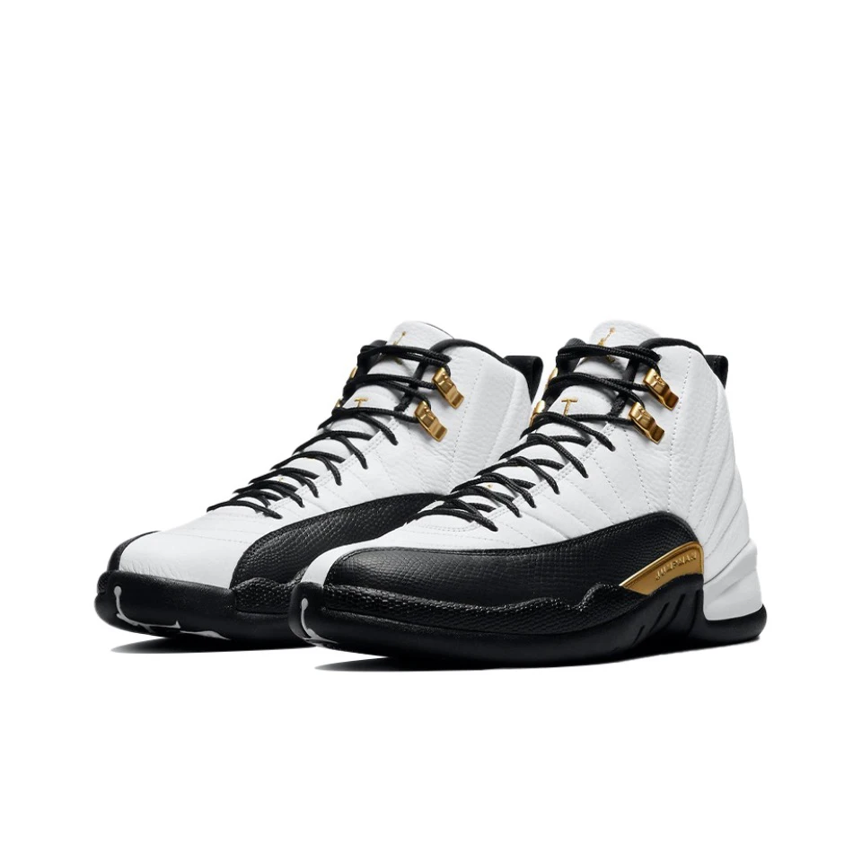 Original Air Jordan 12 For Men\'s Black & White Gold Classic Retro Basketball Sneakers 854262-001