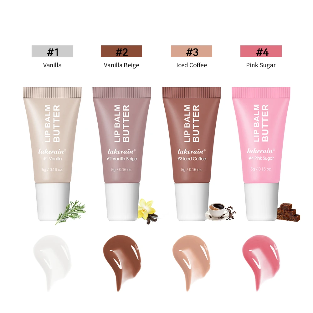 Summer Mini Neutral Lip Butter Balm Set Vanille Vanille Beige Eiskaffee Brauner Zucker Reisegröße Befeuchtet Feuchtigkeit Reduziert die Lippe