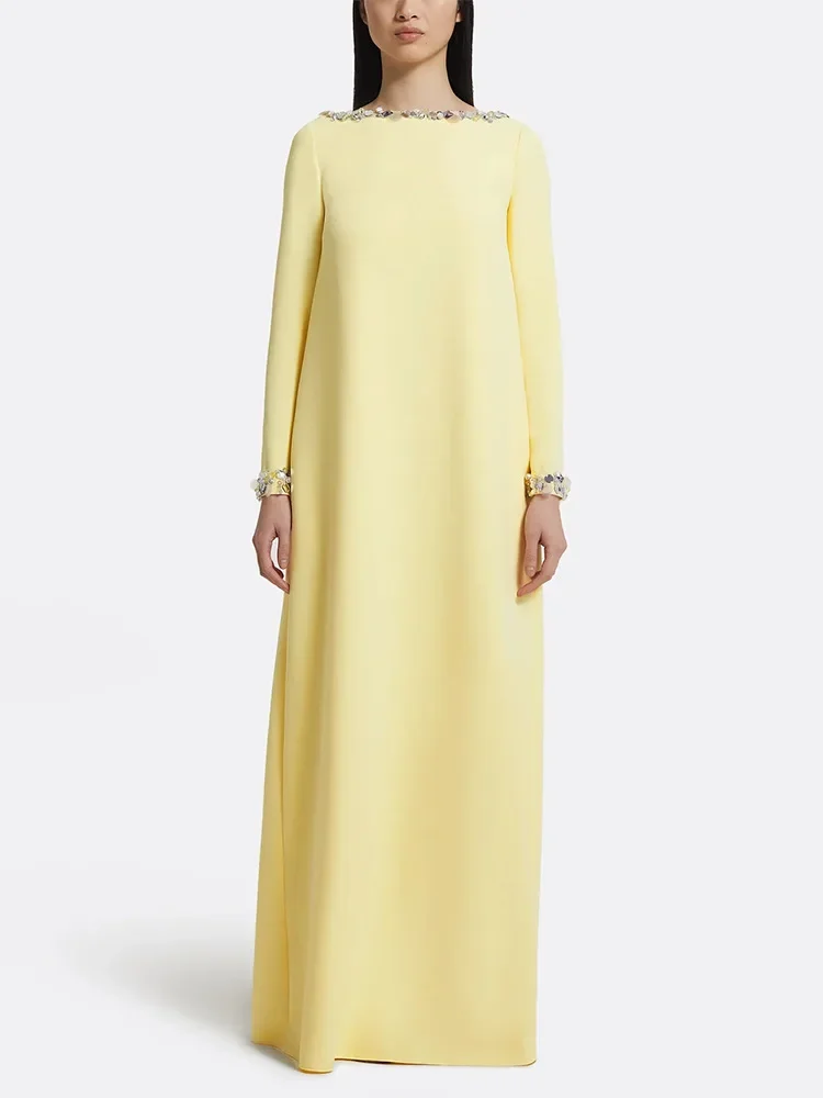 

BluWin HIGH STREET Newest Fashion 2025 Designer Party Vestido Women's Beaded Loose Long Sleeved Long Maxi Dress