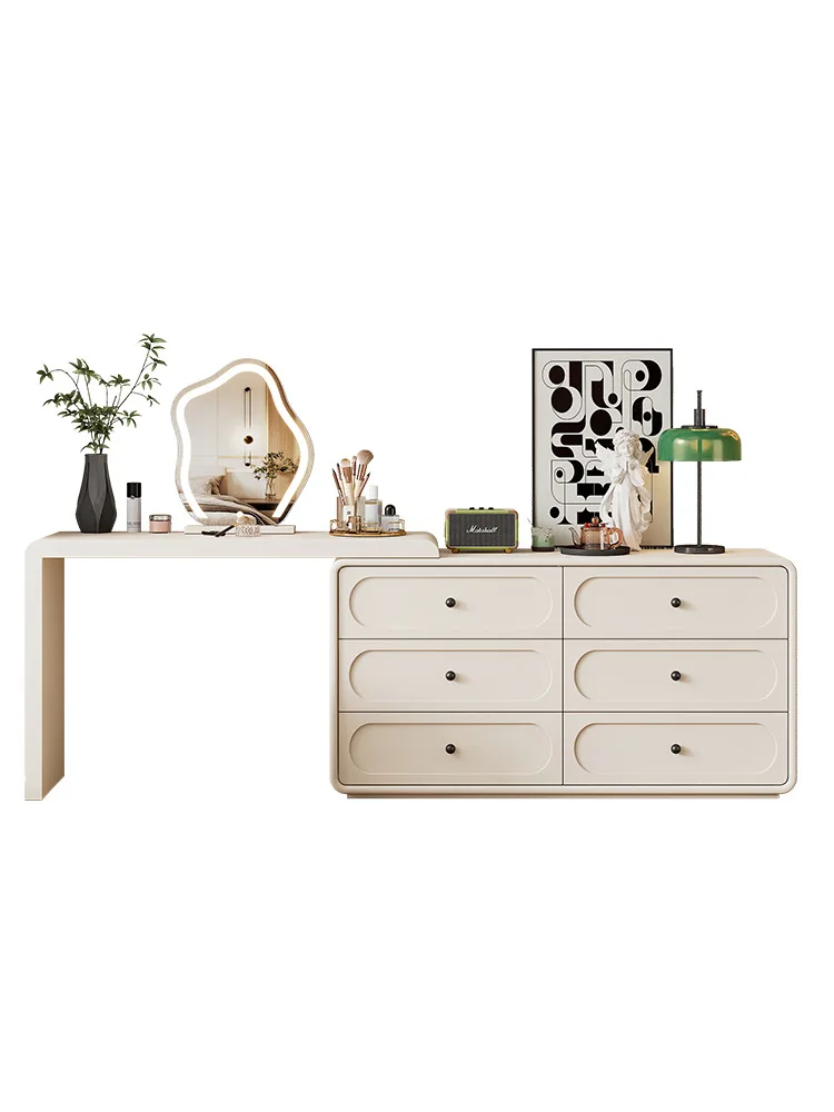 

French simple cream style solid wood dresser bedroom small apartment storage cabinet integrated makeup table light luxury high