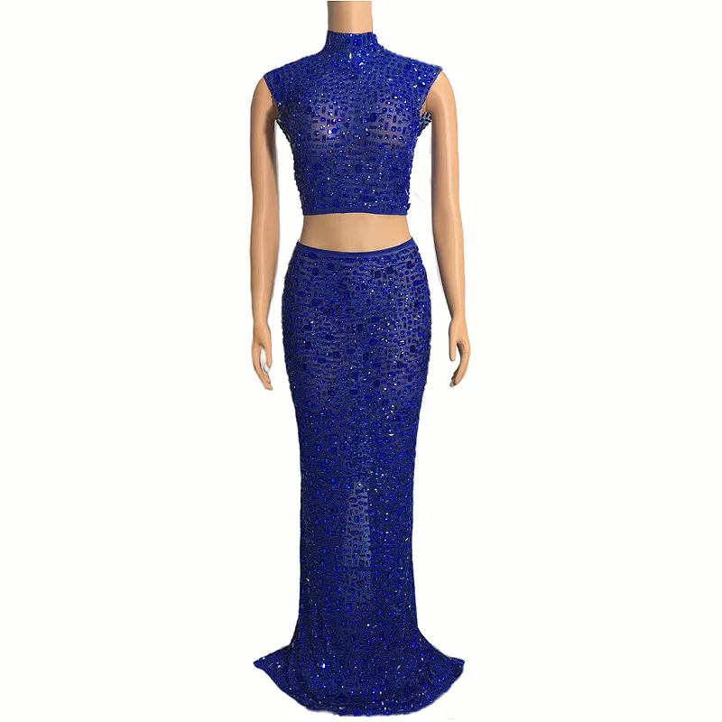 Costume di compleanno Cristalli affascinanti Abito scintillante Donne eleganti Abiti Para Mujer Elegantes Abiti Con Manga Fiesta Elegantes