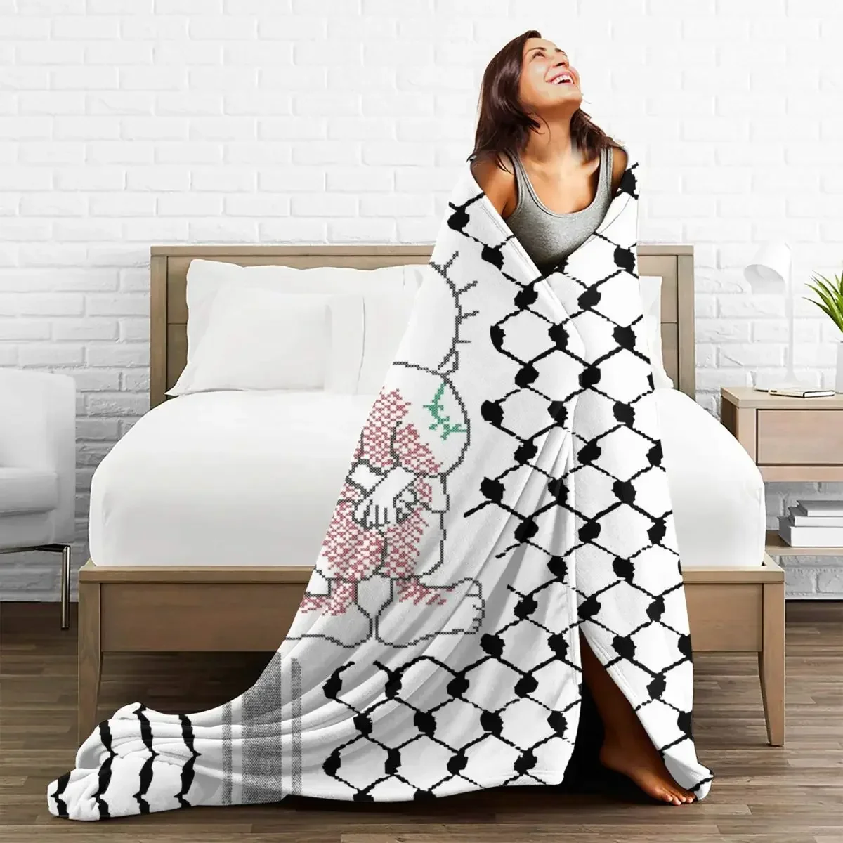 Tatreez Flannel Blanket Kufiya Keffiyeh Pattern Creative Throw Blankets for Home Hotel Sofa 125*100cm