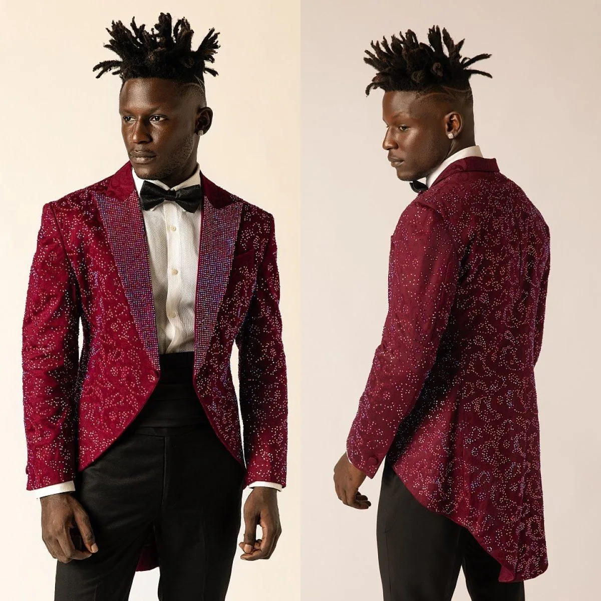 Luxurious Men Jacquard Suit Colorful Beaded Peaked Lapel One Button Slim Fit Evening Set 2 Piece Customized Formal Prom Wear