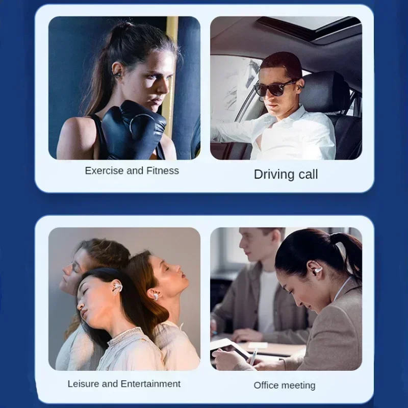 Fone de ouvido Bluetooth T75 5.3 sem fio com condução óssea, tipo clipe, para música, esportes e jogos, compatível com smartphones.
