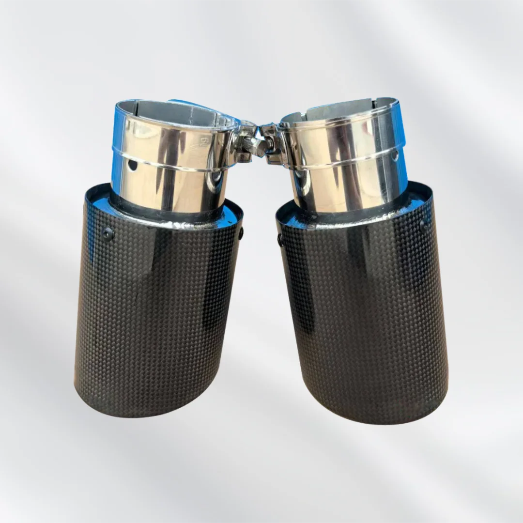 1Pcs Automotive Universal Bright Carbon Fiber Exhaust Tip Single Outlet Tail Throat Stainless Steel Muffler Nozzle