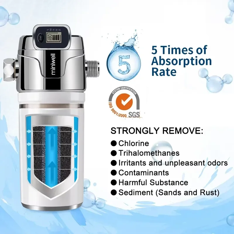 Double Filter Cartridge Electric Shower Head Activated Carbon Water Purifier Remove Chlorine Harmful Substances For Household