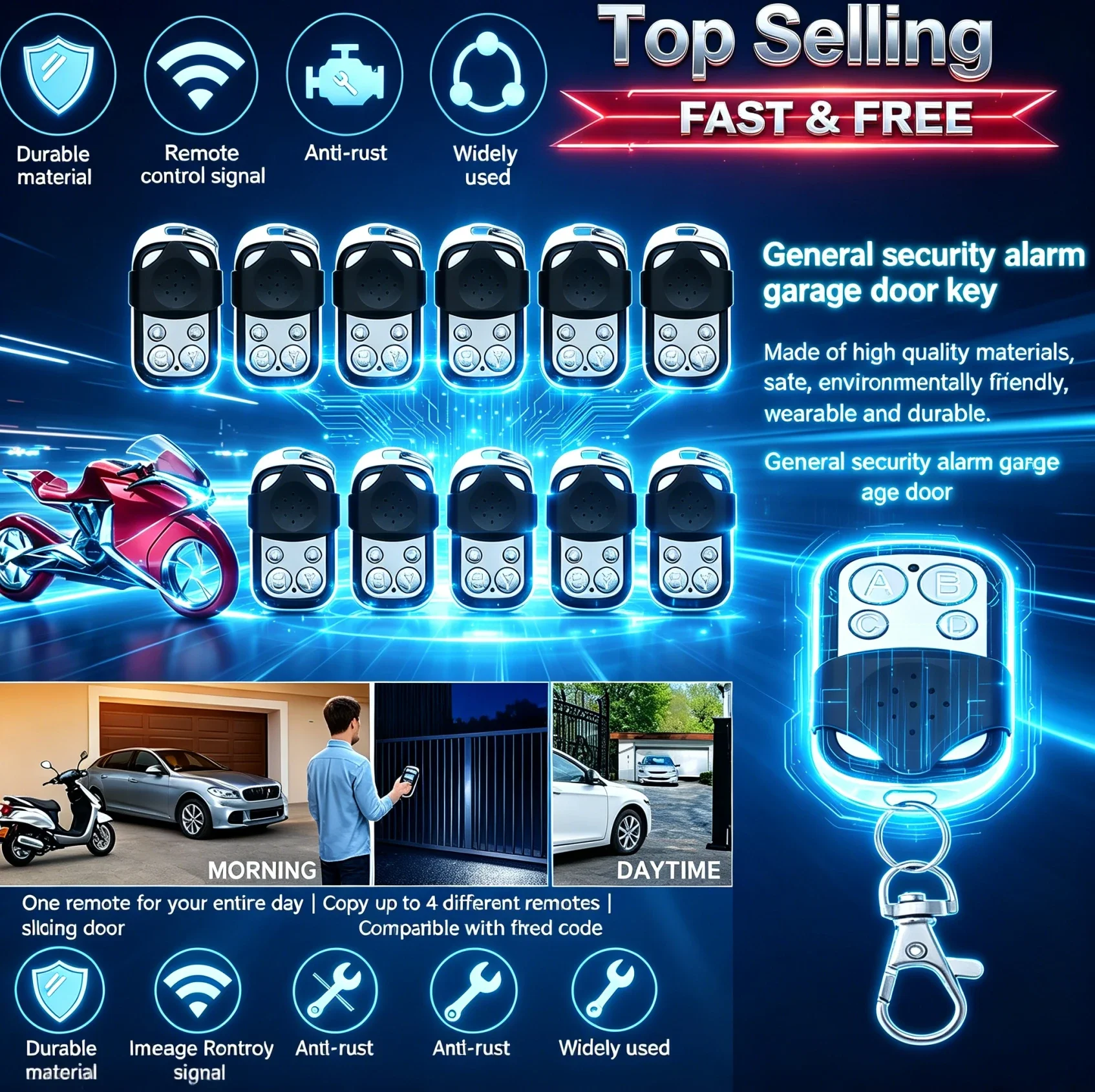 433MHz 4-Button Remote Control Cloner – 1/50PCS Duplicator for Car Key, Garage Door & Gate Opener – Clone Code Transmitter