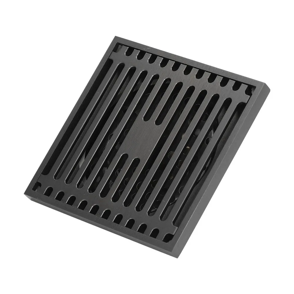 Copper and Stainless Steel Material Floor Drain 4x4 Inch Square Shape Bathroom Grate Grey Gravity Spring Cover