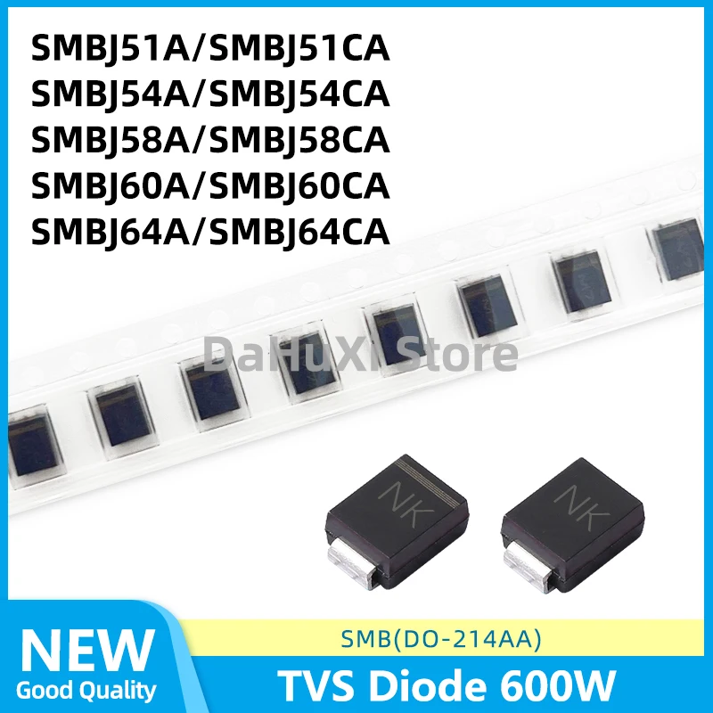 50PCS SMBJ51A SMBJ51CA SMBJ54A SMBJ54CA SMBJ58A SMBJ58CA SMBJ60A SMBJ60CA SMBJ64A SMBJ64CA TVS Diode 600W DO-214AA