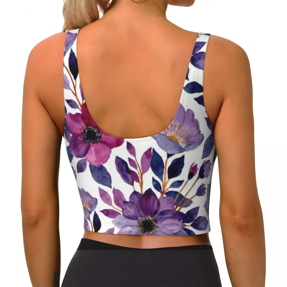 Padded Yoga Top Hawaiian Tropical Floral Seamless Pattern Post Gym Errands Maternity Sports Top