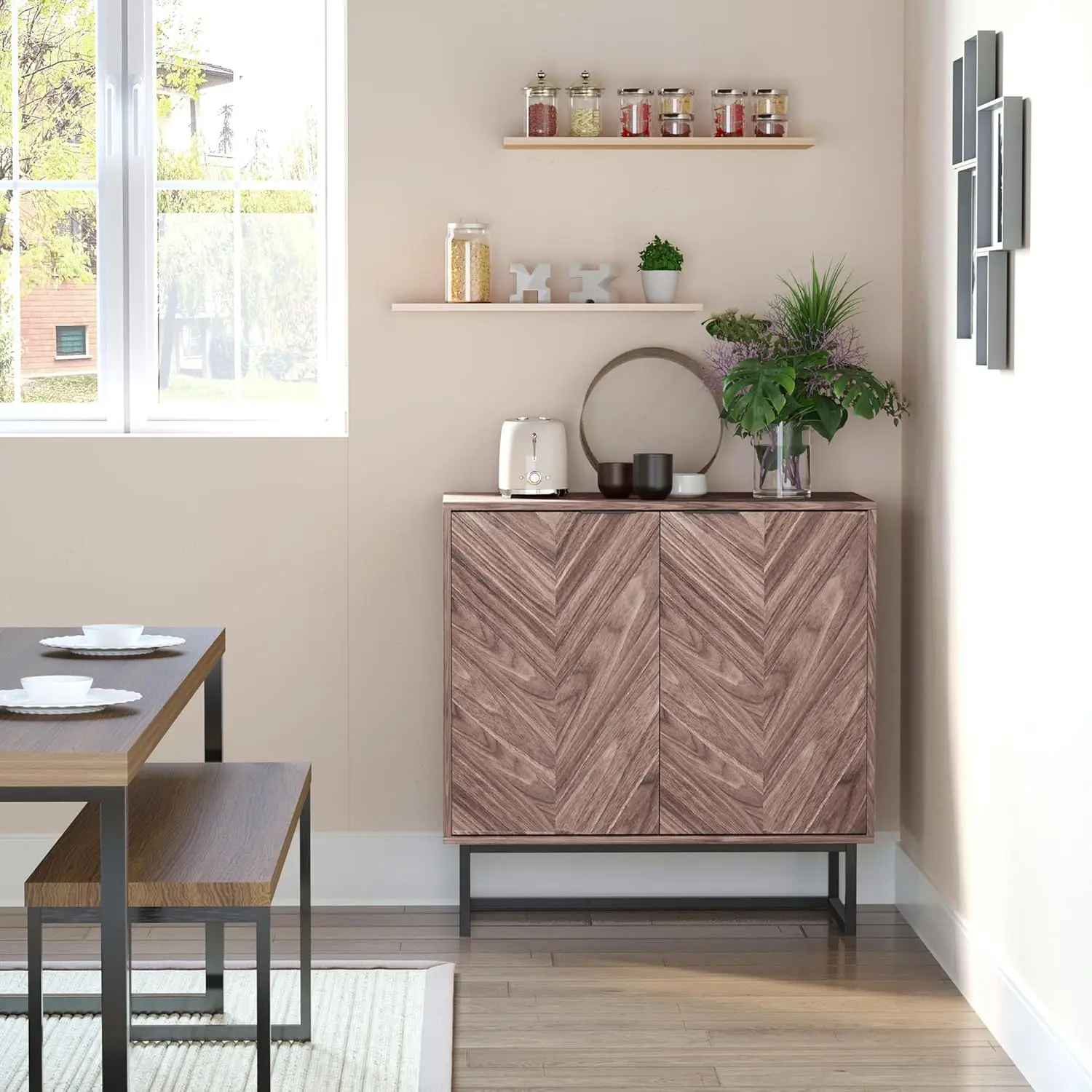 

Sideboard Buffet Cabinet with Adjustable Shelf for Kitchen, Entryway, Living Room, Walnut