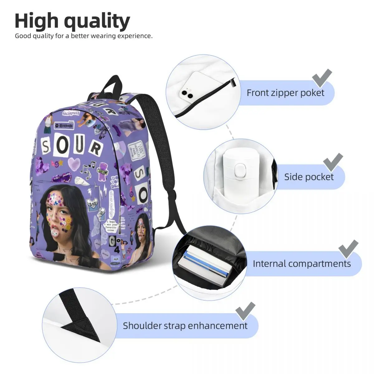 Olivia Vampire Rodrigos Sour For Girls Boys Fashionable, fully printed, and comfortable student backpack.