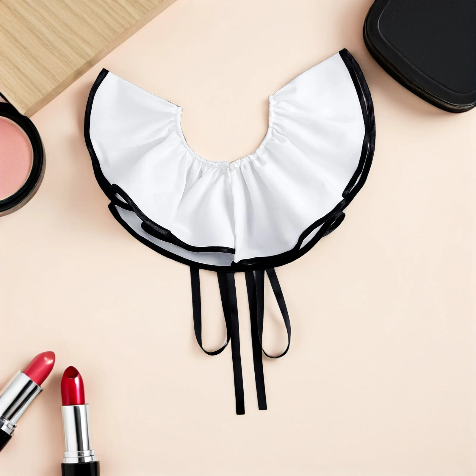 خمر انفصال تكدرت مطوي وهمية طوق الأبيض قابل للتعديل الدانتيل فو ديكي للنساء بلوزة قميص حفلة التخرج #3