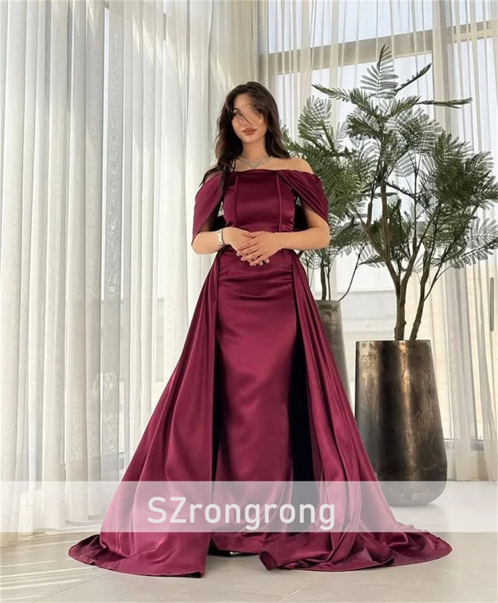 Vestido de noche formal plisado de satén con cuello barco clásico personalizado, vestido de fiesta sin espalda con corte extraíble para mujer