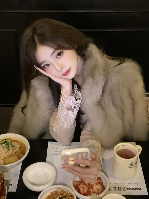 

Korean Sle Soft Ele High-End Faionable Fur Coat Eco-friendly Warm Long Sve Stand Collar Women's Winter Outerwear